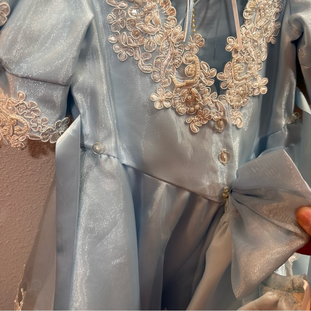 Tip Top Blue Beaded Lace Vintage Pageant Party Dress Size 4 or 5 - Picture 8 of 9